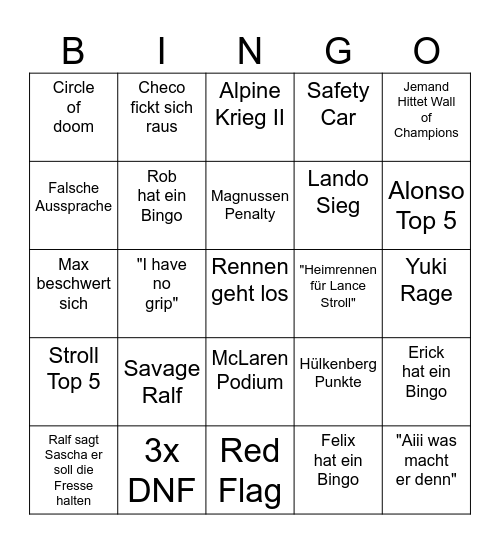F1 Bingo | Kanada 2024 Bingo Card