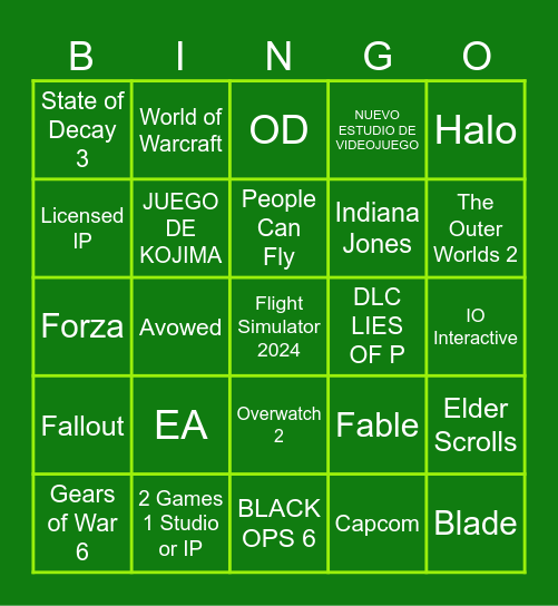 Xbox Games Showcase 2024 Bingo Card