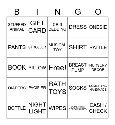 BABY GIFT BINGO Card