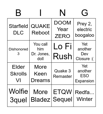 BetheXbox Showcase Bingo Card