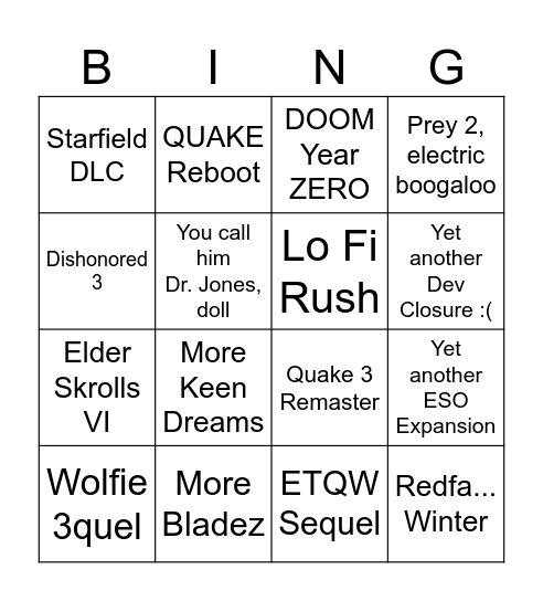 BetheXbox Showcase Bingo Card