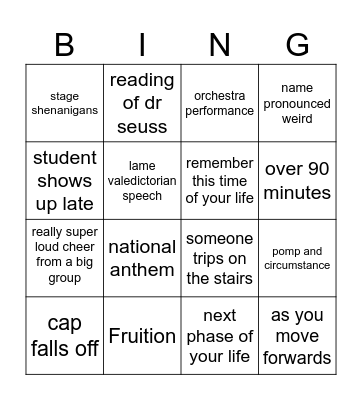 Graduation Bingo Card