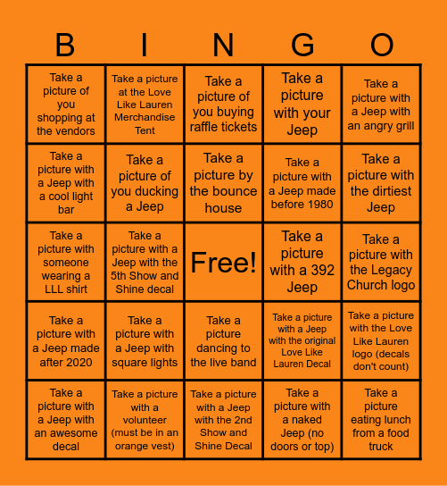 Love Like Lauren Bingo Card