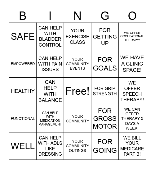 LEGACY HEALTHCARE SERVICES LINGO BINGO Card