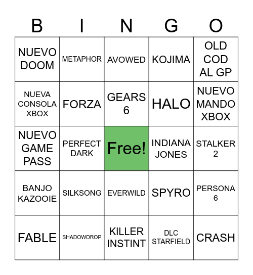 XBOX SHOWCASE + COD Bingo Card