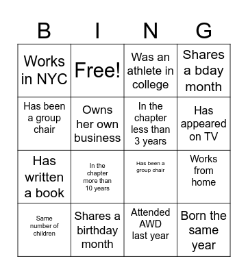 Mighty North Jersey Chapter Bingo Card