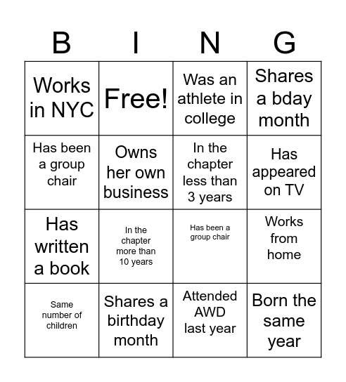 Mighty North Jersey Chapter Bingo Card