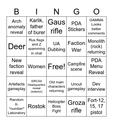 Stalker 2 Xbox Showcase 2024 Trailer Bingo Card