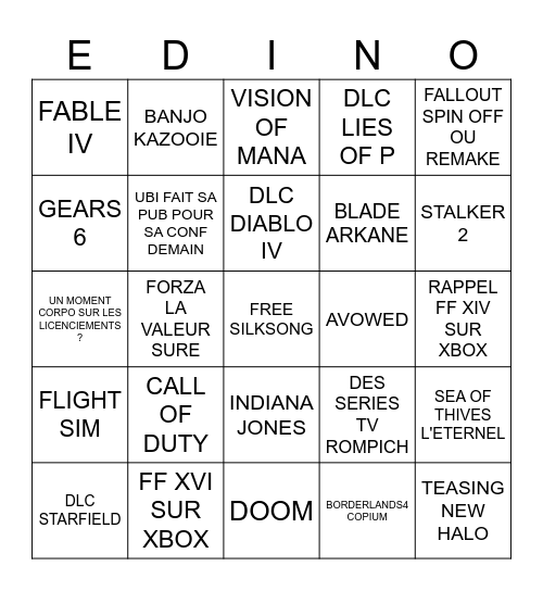 XBOX SHOWCASE SILKSONG EDITION Bingo Card