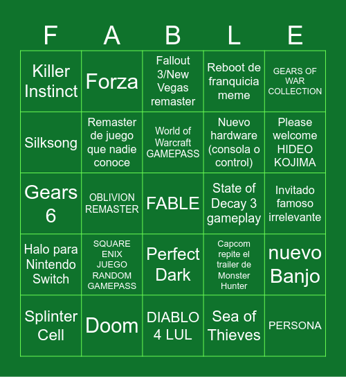 XBOX (NOT E3) SHOWCASE 2024 Bingo Card