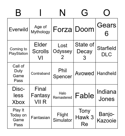 Untitled Bingo Card