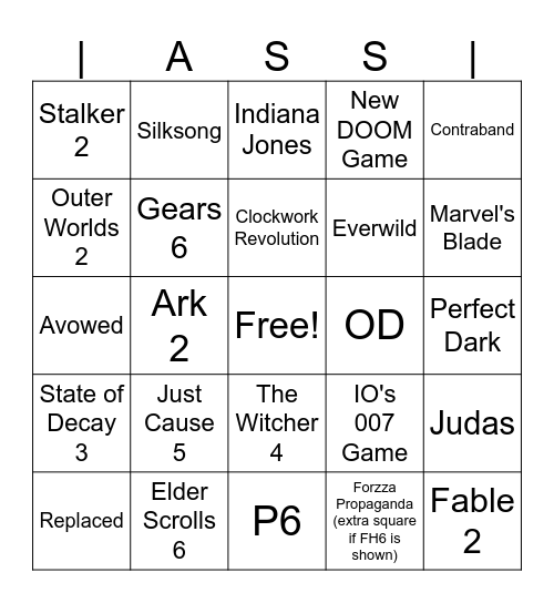 Xbox Showcase 2024 Bingo Card