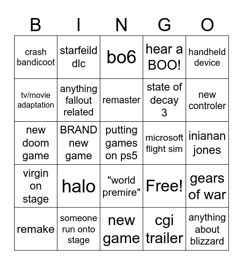 xbox bingo Card