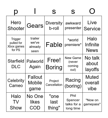 Xbox/Codshow Bingo Card