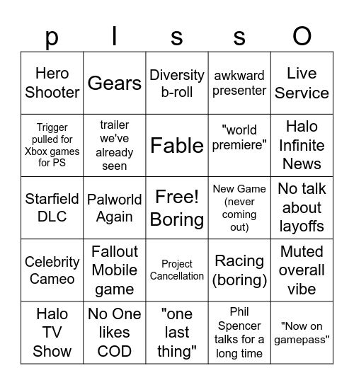 Xbox/Codshow Bingo Card