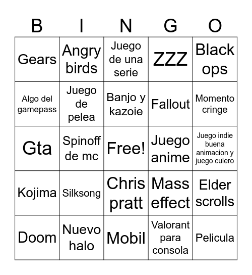 Xbox showcase Bingo Card