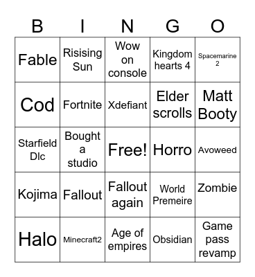 Xbox Bingo Card