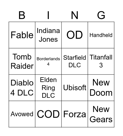 Xbox Showcase 2024 Bingo Card