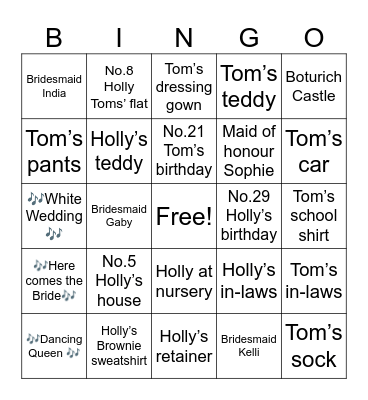 Hollys hen do Bingo Card