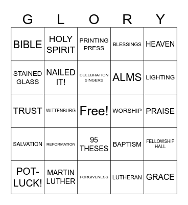 LUTHERAN BINGO Card