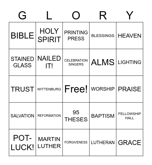 LUTHERAN BINGO Card