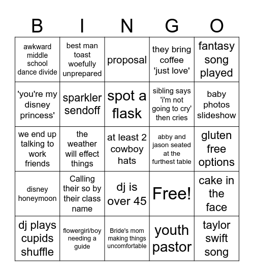 Wedding Bingo Card