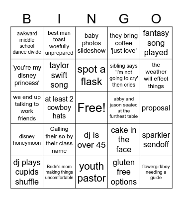 Wedding Bingo Card