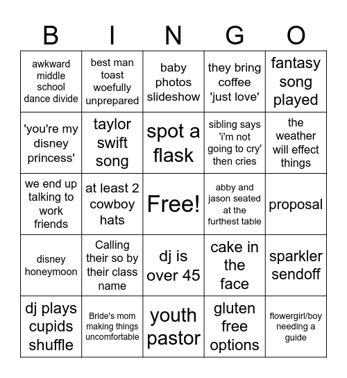 Wedding Bingo Card