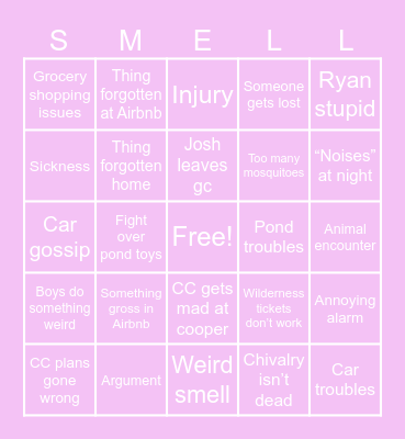 Wisconsin Smells Bingo Card
