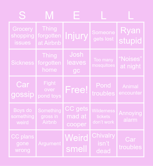 Wisconsin Smells Bingo Card