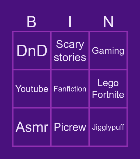 Moxys hyper fixations Bingo Card