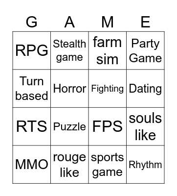 PC GAMEer Bingo Card