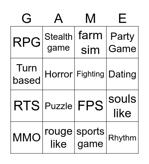 PC GAMEer Bingo Card