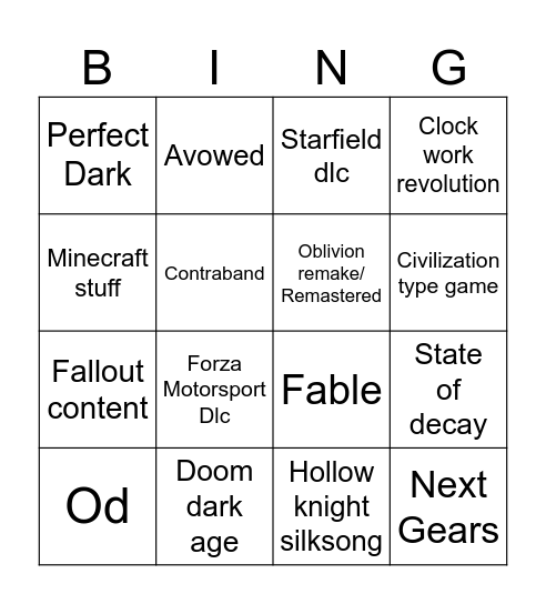Untitled Bingo Card
