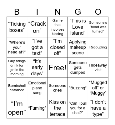 Love Island Bingo Card