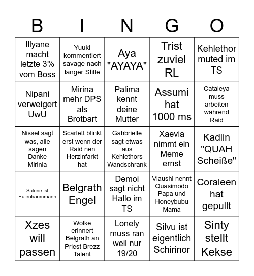 Mercenary Bingo Card