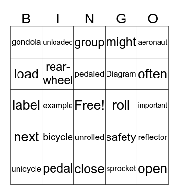 The Bicycle Balloon Chase  &  Diagrams Bingo Card