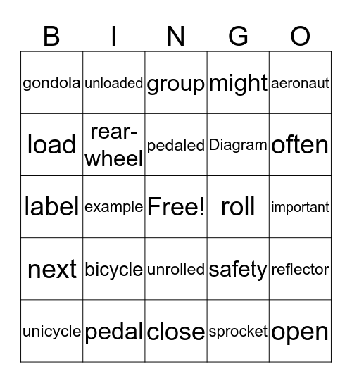 The Bicycle Balloon Chase  &  Diagrams Bingo Card