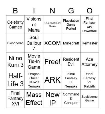 PC Gaming Show 2024 Bingo Card