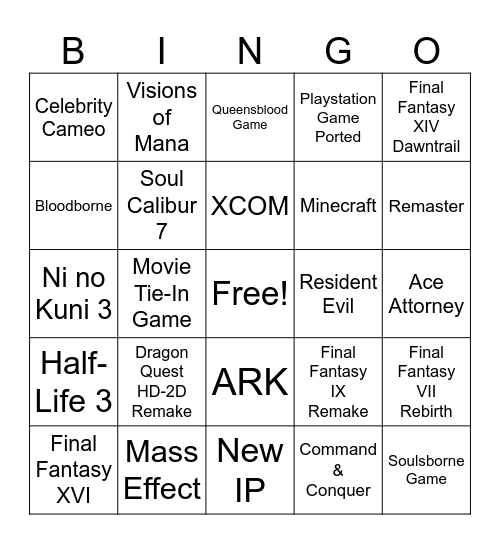 PC Gaming Show 2024 Bingo Card
