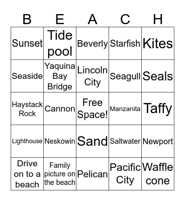 Oregon Beach Bingo! Bingo Card