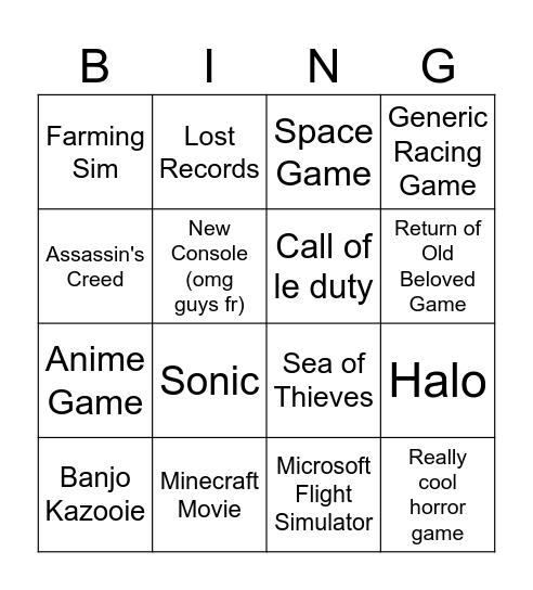 Untitled Bingo Card