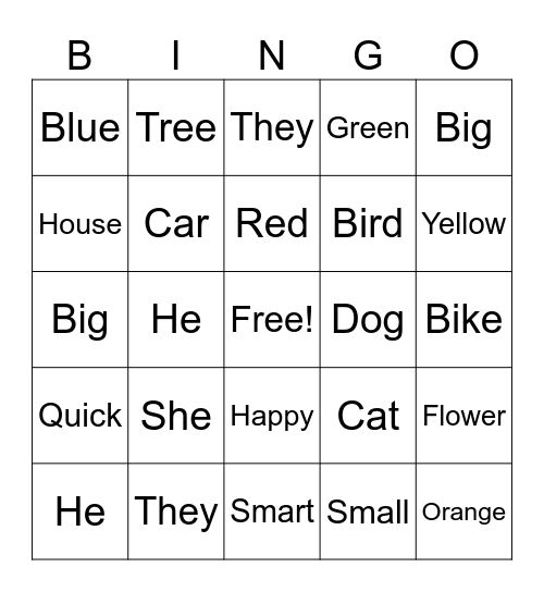 Bingo Game for Practicing Nouns, Pronouns, and Adjectives Bingo Card