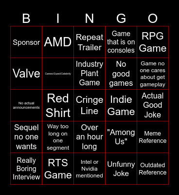 PC Gaming Show Bingo Card