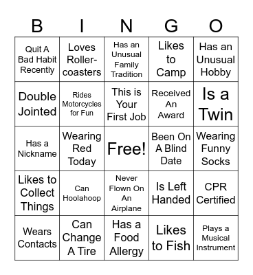 ONE IceBreaker Bingo Card