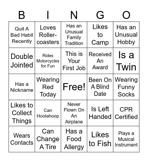 ONE IceBreaker Bingo Card