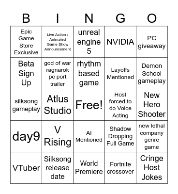 10th Anniversary PC Gaming Showcase Bingo Card