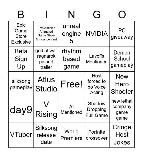 10th Anniversary PC Gaming Showcase Bingo Card