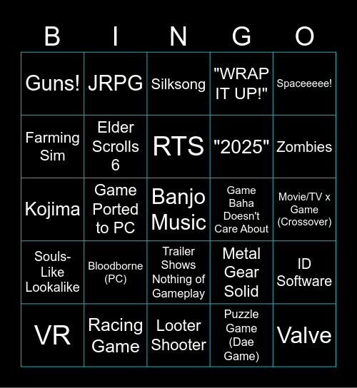 PC Gaming Show 2024 Bingo Card