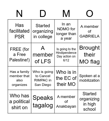 NDMO Bingo Card